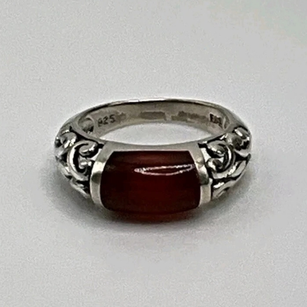 .925 Ss Carnelian Filigree Ring Size 8.75 - image 7